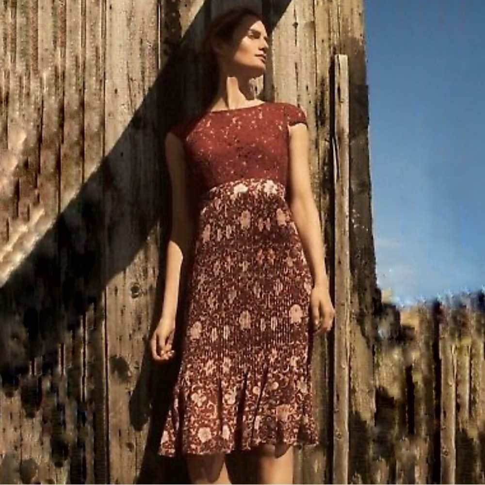 Anthropologie Plenty by Tracy Reese Arcadia Pleated Floral Midi Dress Crimson 8 - Picture 4 of 16